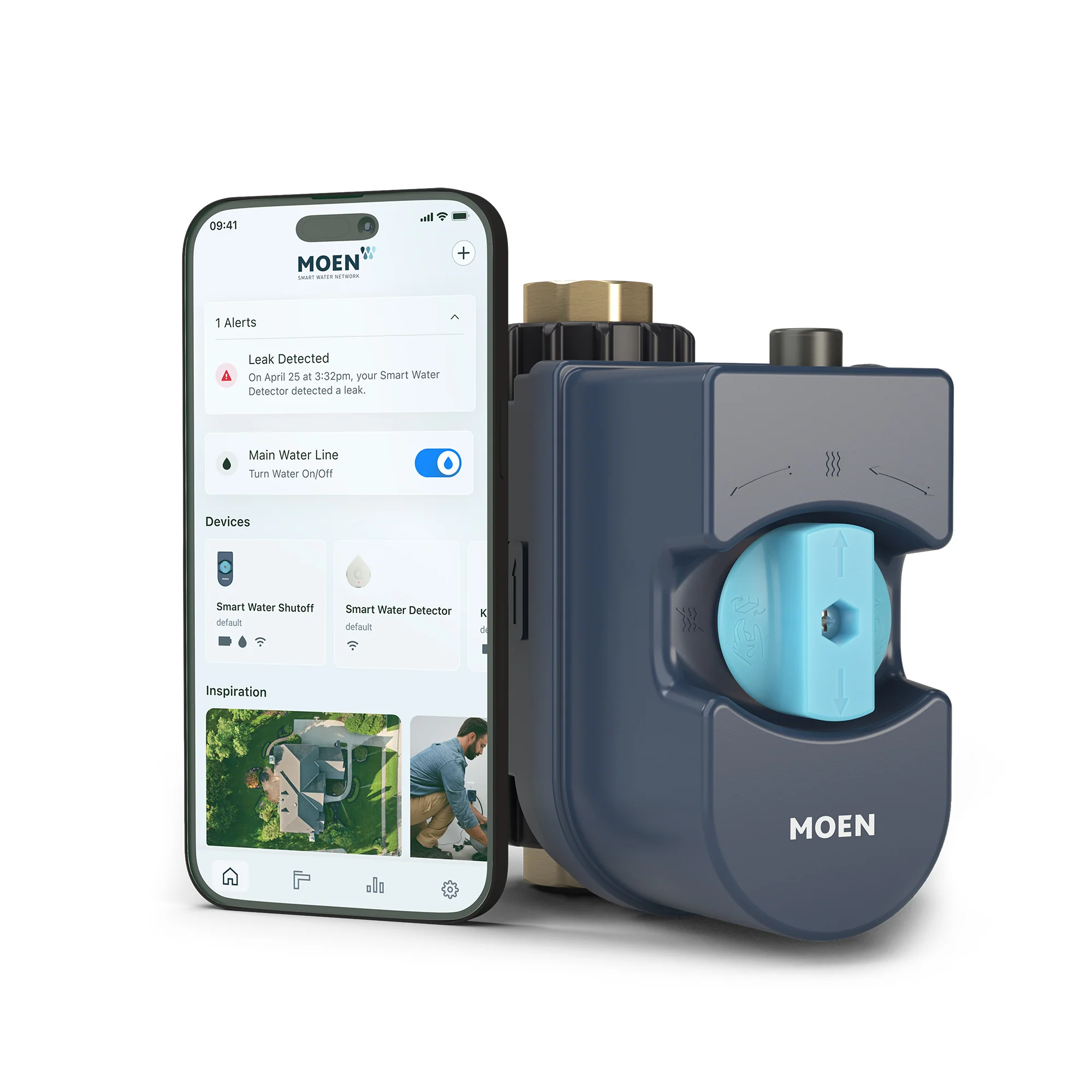 Moen Flo smart water shutoff device and phone app